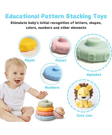 Baby Stacking Toys Ring Stacker 7pcs - Montessori Brain Development - Soft Teething & Sensory Stackable Toys for 1 Year Old Boys & Girls - Buy Online on GoSupps.com