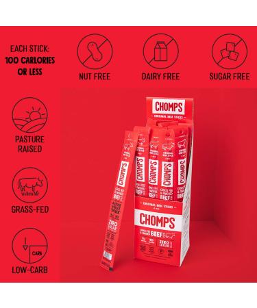CHOMPS Grass Fed Beef Jerky Sticks - Keto, Paleo, Gluten-Free, High Protein, 24-Pack - Buy Online on GoSupps.com