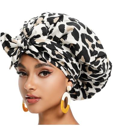 Satin Bonnet for Women, Silk Bonnet for Curly Hair, Silk Hair Bonnet for Sleeping Satin Bonnets for Black Women, Extra Large Bonnet for Braids with Tie Band Coffee