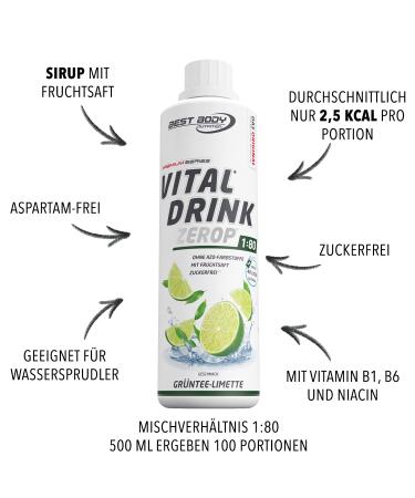 Best Body Nutrition Vital Drink Zerop - Sugar-Free Green Tea Lime Concentrate (500ml) - 40L Yield - Original Beverage Syrup - Buy Online on GoSupps.com