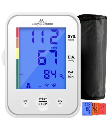 Large Cuff EasyHome Digital Upper Arm Blood Pressure Monitor (BP Monitor), 3-Color Hypertension Backlit Display and Pulse Meter-FDA Cleared for OTC, IHB Indicator, 2 User, FSA Eligible EBP-095L