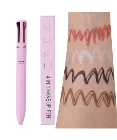 Multi Pencil Makeup | Multi-Use Portable Brow Pen Beauty Product for Women for Travel Comes with Eyeliner Brow Lipliner and Highlighter Gecap Pink