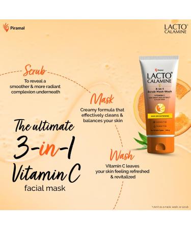 Lact'o Calamin'e 3-in-1 Vitamin C Face Scrub-Mask-Wash for Skin Brightening Effect | 100ml x 1 | Multi-action Vitamin C Face Wash Face Scrub Face Mask. - Buy Online on GoSupps.com
