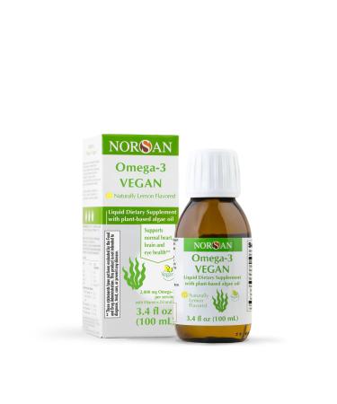 NORSAN Omega-3 Vegan - Liquid Algae Oil - High-Dose 2000mg Omega-3 per Serving | Supports Heart Brain & Eye Health* | Non-GMO Sustainable & Vegan-Friendly | 3.4 fl oz Bottle (100ml)