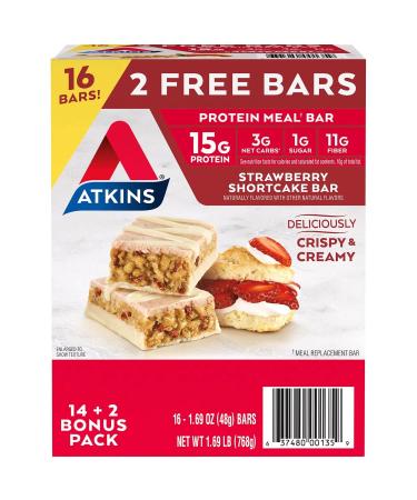 Atkins Strawberry Shortcake Protein Meal Bar (14 Count + 2 Bonus Bars)