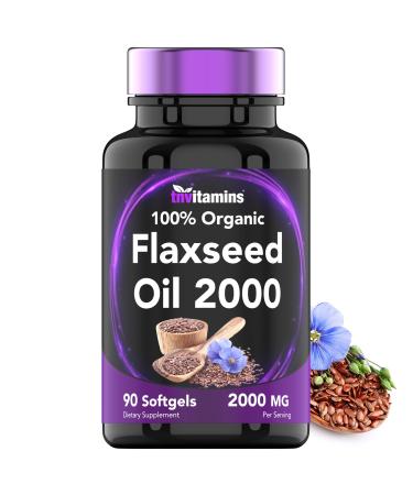 tnvitamins Organic Flaxseed Oil Softgels: 2000 mg x 90 Softgels | High in Omega-3 Fatty Acids | Flaxseed Oil Supplement for Women & Men | Non-GMO