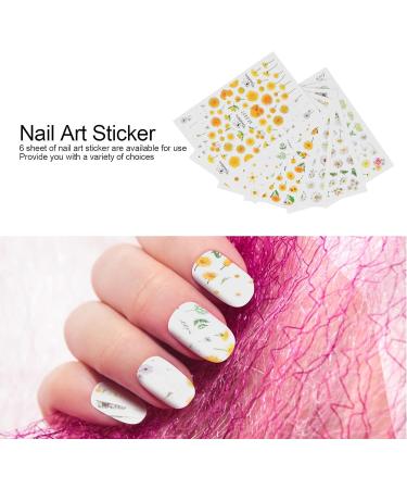 6 Sheets Nail Art Stickers Nail DIY Stickers Easy To Disassemble Self Adhesive Design Environmentally Friendly Material Sunflower Daisy Pattern Nail Art Decals Nail Glue - Buy Online on GoSupps.com