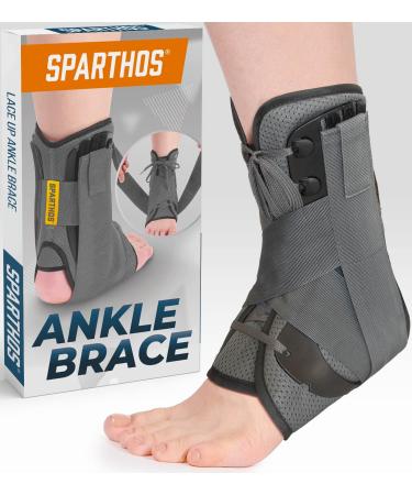 Sparthos Lace Up Ankle Brace - Adjustable Support for Running, Basketball, Volleyball - for Injury Recovery and Sprains - Compression Stabilizer Braces - For Men & Women (Gray - Large) Large (Pack of 1) Graphite Gray