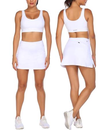 ADOME Women's Athletic Skort Tennis Skirt with Pockets - White Small | Active Golf Running Workout Sports - Buy Online on GoSupps.com