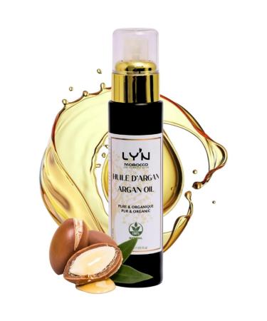 Ly'n Morocco Certified Organic Argan Oil 100% Pure Cold-Pressed - 50ml Glass Bottle with Pump - Face Hair and Body Care Natural Antioxidant Anti-aging Moisturizing