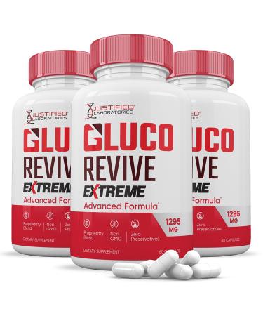 (3 Pack) Gluco Revive Extreme 1295MG Pills Glyco Support Advanced Formula Gluorevive Glycogen Support Formulated with Turmeric Berberine Resveratrol Garlic Bitter Melon Milk Thistle 180 Capsules 60 Count (Pack of 3)
