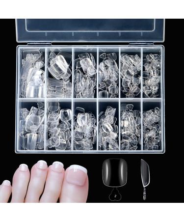 YADADA 240 Pieces Fake Toenail Tips Acrylic False Toenails Full Cover Artificial French Toenails with Box for Nail Salons and DIY Foot Decoration Manicure Tools (Clear) clear 240-1