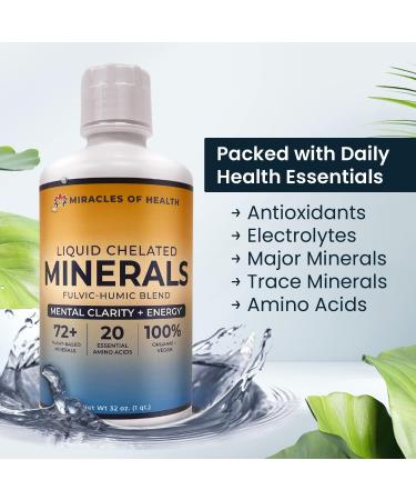 Miracles of Health Liquid Chelated Minerals 72+ Organic Minerals 20 Essential Amino Acids | Plant Derived Humic Fulvic Blend | Fast Absorption | 32 oz bottle - Buy Online on GoSupps.com