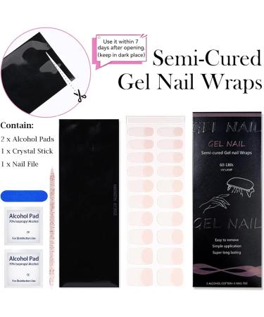 DMQ Semi Cured Nail Wraps 22 Stickers Soft Self-Adhesive Gel Nail Stickers Long Lasting Gel Nail Polish Strips French Tip Stickers French Manicure Stickers Set with Nail Art Tools - Buy Online on GoSupps.com