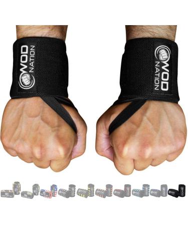 WOD Nation Wrist Wraps Weightlifting for Men & Women - Weight Lifting Wrist Wrap Set of 2 forCrossfit and Cross Training (12" or 18") + Includes Carrying Bag Black 12 inch