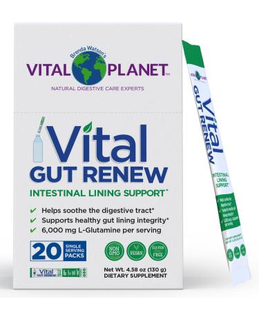 Vital Planet - Vital Gut Renew Powder Supplement for Leaky Gut Repair with L-Glutamine Marshmallow and Ginger Root DGL Licorice Root and Organic Aloe Vera L Glutamine 6000mg 20 Single Serve Packs