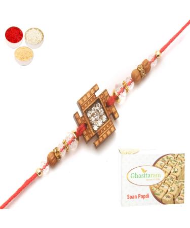 Ghasitaram Gifts Rakhi for Brother Rakhis Online - V0009 Diamond Rakhi with 400 GMS of Soan Papdi