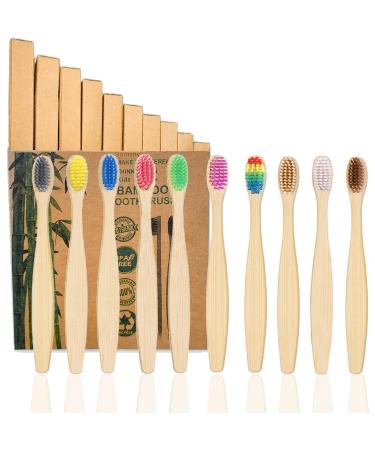 Sumshy 10 Color Kids Bamboo Toothbrushes | BPA Free Soft Bristles Wooden Toothbrushes | Eco-Friendly Biodegradable & Compostable Charcoal Toothbrushes - Economy Family Pack