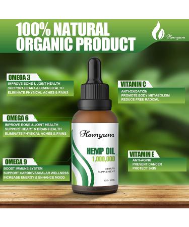 Organic Hemp Oil by Hemyum - 1,000,000 Maximum Strength - Anxiety & Stress Relief - Calming, Relaxation, Sleep Aid - Natural Hemp Tincture - Vegan, Non-GMO - Made in USA - 2-Pack 1 Fl Oz - Buy Online on GoSupps.com