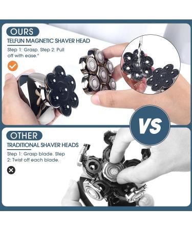 Telfun 7D Magnetic Head Shaver Replacement Blades - Electric Razor for Smooth Shave Easy Clean & Detachable Ideal for Bald Men - Buy Online on GoSupps.com