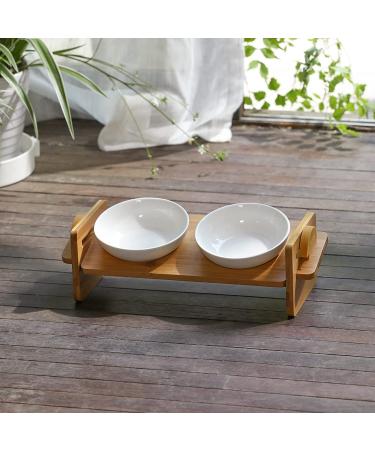 FUKUMARU Elevated Cat Ceramic Bowls: Small Dog Raised Food & Water Bowl Set with Bamboo Stand - Buy Online on GoSupps.com