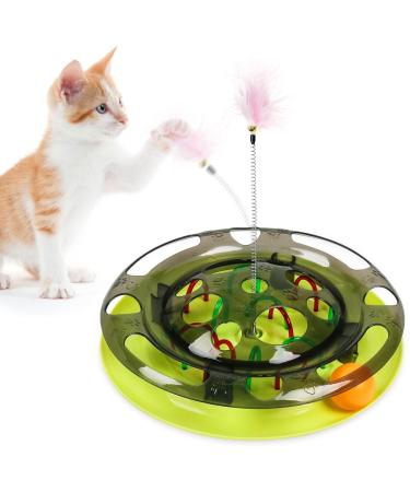 Cat Toys,Cat Toys for Indoor Cats,Interactive Kitten Toys Cat Turntable Slow Food Tray with Spring Cat Feather Toys & Cat Toys Balls