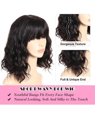 PANEWAY Brazilian Body Wave Short Human Hair Wig with Bangs - 12 Inch Natural Color | For Black & White Women - Buy Online on GoSupps.com