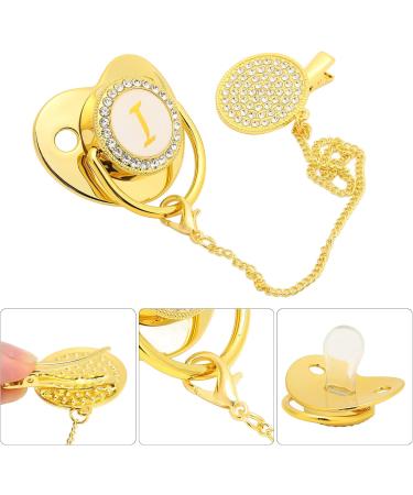 Alomejor Baby Pacifier - Curved Design Safe Materials 26 Letters Clips for 6-18 Months - Golden Color - Buy Online on GoSupps.com