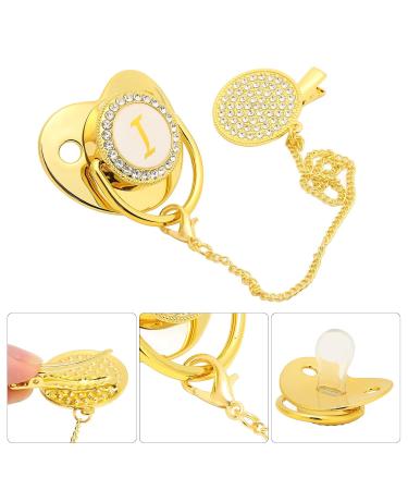 Golden Baby Pacifier - Curved Design with 26 Letters Safe Materials & Healthy Bling - With Clips for 6-18 Months - Buy Online on GoSupps.com