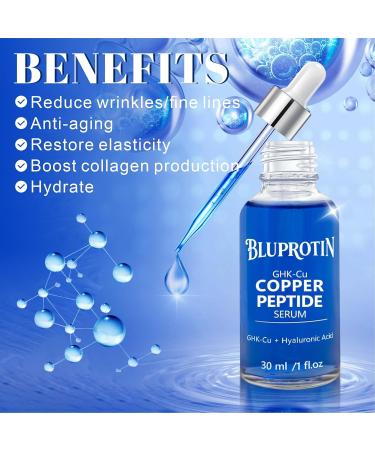 BLUPROTIN Copper Peptides Serum for Face, GHK-CU Peptide with Propylene Glycol&Copper Tripeptide-1&Hyaluronic acid, Anti-Aging Anti-Wrinkle Moisturizing Restore Collagen Enhance Skin Elasticity 30ml - Buy Online on GoSupps.com