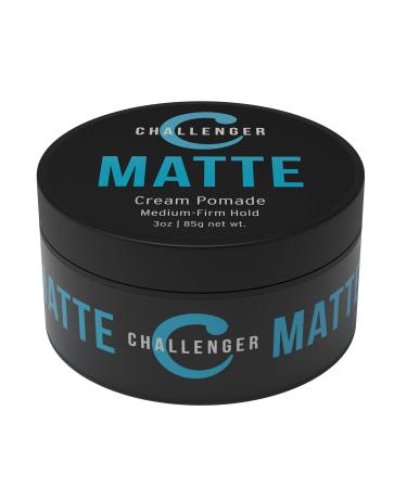 Challenger Mens Matte Cream Pomade, 3 Ounce | Natural Finish, Clean & Subtle Scent | Medium Firm Hold | Water Based & Travel Friendly. Hair Wax, Fiber, Clay, Paste All In One 3 Ounce (Pack of 1)