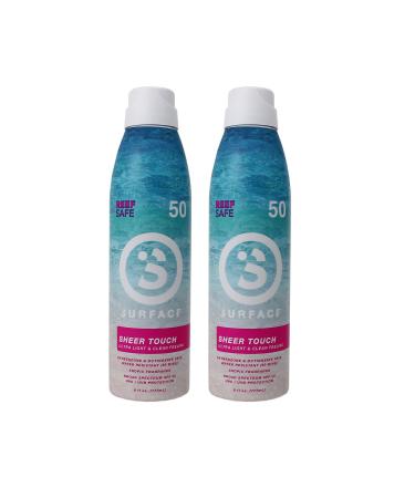 Surface Sheer Touch Spray Sunscreen - Lightweight & Water Resistant Sunscreen Spray with Broad Spectrum UVA/UVB Protection - Cruelty & Paraben Free Reef Friendly - SPF 50 6 Fl Oz (2 Pack)