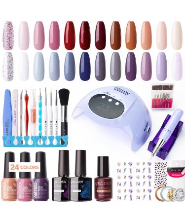 Gellen 24 Colors Gel Nail Polish Kit With UV/LED Light&Nail Drill, 72W Nail Dryer, Gel Base Top Coat Nail Art Design Tools, All-In-One Manicure Gift Kit, Popular Glitter Starter Set, Fire&Ice