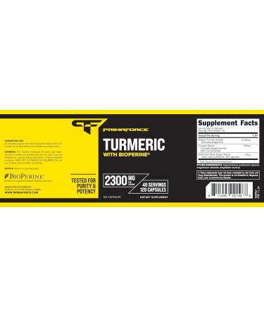 Primaforce Turmeric with Bioperine 120 Capsules 2300 mg Per Serving - Dietary Supplement 40 Servings - Buy Online on GoSupps.com