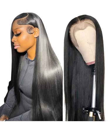 Dasollak 13x6 Straight Lace Front Wigs Human Hair HD Transparent Lace Front Human Hair Wigs for Black Woman Brazilian Lace Frontal Wigs Human Hair Glueless Wigs Human Hair Pre Plucked Natural Color 28 Inch
