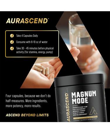 Aurascend Magnum Mode: Nitric Oxide Supplements for Men w/L Arginine Natural Blood Flow Boost Stamina Support Energy Maximizer Metabolic Pre Workout | 120 Count - Buy Online on GoSupps.com