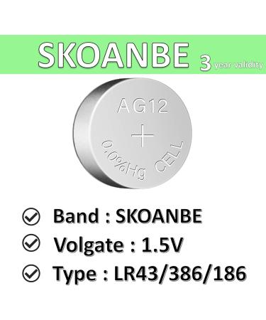 SKOANBE 20 Pack LR43 386 AG12 Alkaline Button Cell Batteries - 1.5V Long-lasting Performance Ideal for Watches & Electronics - Buy Online on GoSupps.com