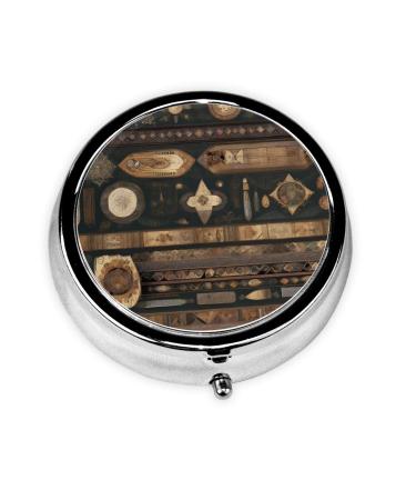 Bohemian Styleround Pill Box 3 Compartment Round Pill Box Organizer &Portable Travel Pill Box for Traveling.