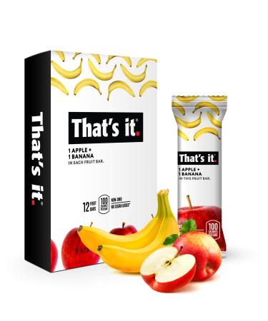 That's It Nutrition Apples + Banana 100% Natural Real Fruit Bar, Paleo for Children & Adults, Non GMO Sugar-Free, No preservatives Energy Food, 14.4 Oz, Pack of 12