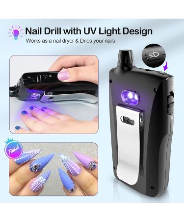 30000 RPM Cordless Rechargeable Nail Drill Machine with Nail Lamp for Manicure & Pedicure - Portable Electric File for Acrylic Gel Nails - Speed Display - Black - Buy Online on GoSupps.com