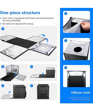 NEEWER 20x20 Photo Studio Light Box - Portable Tabletop Photography Tent with Adjustable Brightness, 80 LED Lights, 4 Backdrops - Buy Online on GoSupps.com
