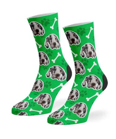 Super Socks Personalised Dog Socks | Your Dog Socks | Add Your Dogs Face On Socks | Upload A Photo Of Your Dog | Create Your Own Photo Socks | Personalised Dog Gifts | Dog Lover Gifts 9-11 Green