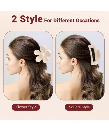 Hair Claw Clips Large 6 Packs - Square Flower Hair Clips for Women - Matte 4.1 Inch - 3 Mixed Colors - Ideal for Thick and Thin Hair - Buy Online on GoSupps.com