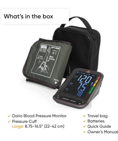 Dario Blood Pressure Monitor Gen2 - Digital BP Machine with Large Backlit Display and Large Cuff for Accurate Home Use - Buy Online on GoSupps.com