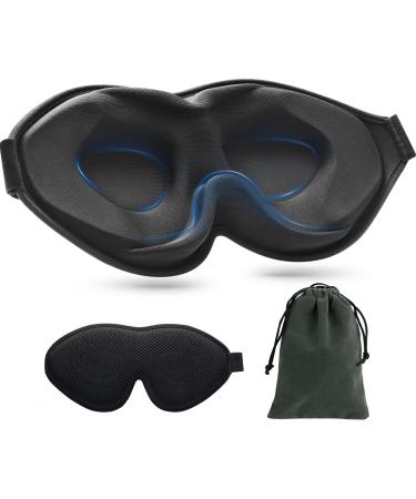 Ezona Sleep Mask 3D Deep Contoured Eye Mask Sleeping for Men and Women Suitable Side Sleeper 100% Light Blocking Blindfold & Eye Cover Soft Comfort Eye Shade for Night Shift Travel Yoga Nap Black