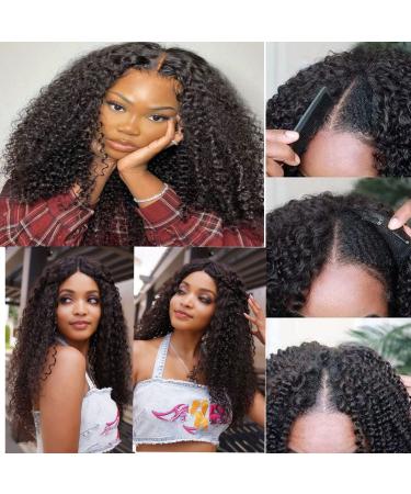 Ainmeys 16 Inch Brazilian Kinky Curly V Part Human Hair Wig for Black Women - Glueless 150% Density V Shape Lace Front Wig - Deep Curly Upgrade U Part Half Wig - Buy Online on GoSupps.com