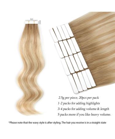 Real Hair Tape In Extensions - Ash Brown Root & Platinum Blonde Highlights | 50 cm | Premium Quality - Buy Online on GoSupps.com