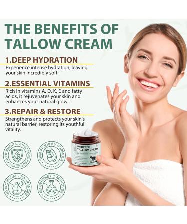 Beef Tallow Skincare - Baume Tallow Creme bio - Baume de b uf au miel brut - Cr me hydratante pour une peau douce et lisse - 120 g - Buy Online on GoSupps.com