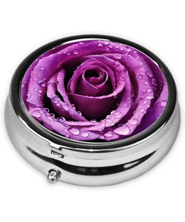 Purple Rose Mini Round Pill Box | 3 Compartment Travel Organizer | Portable Medicine Case for Pocket & Home - Buy Online on GoSupps.com