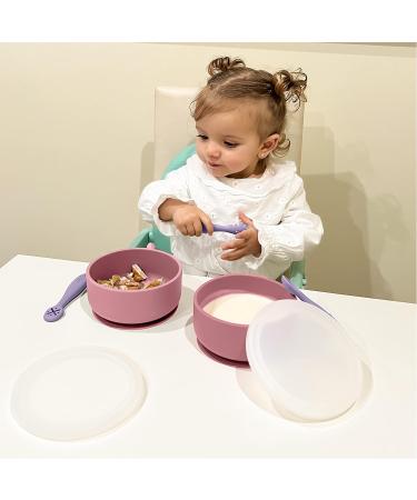Navik Baby Tableware Set | Silicone Suction Bowl & Spoon for Infants | BPA-Free 6+ Months Pink & Purple - Buy Online on GoSupps.com